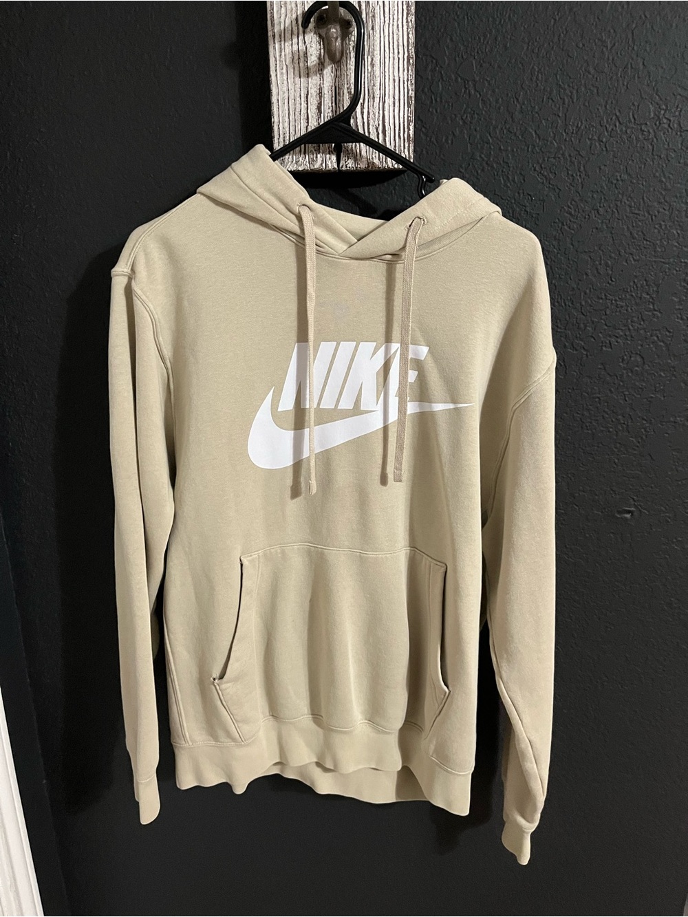 Nike Men's Tan Pullover Hoodie with White Swoosh
